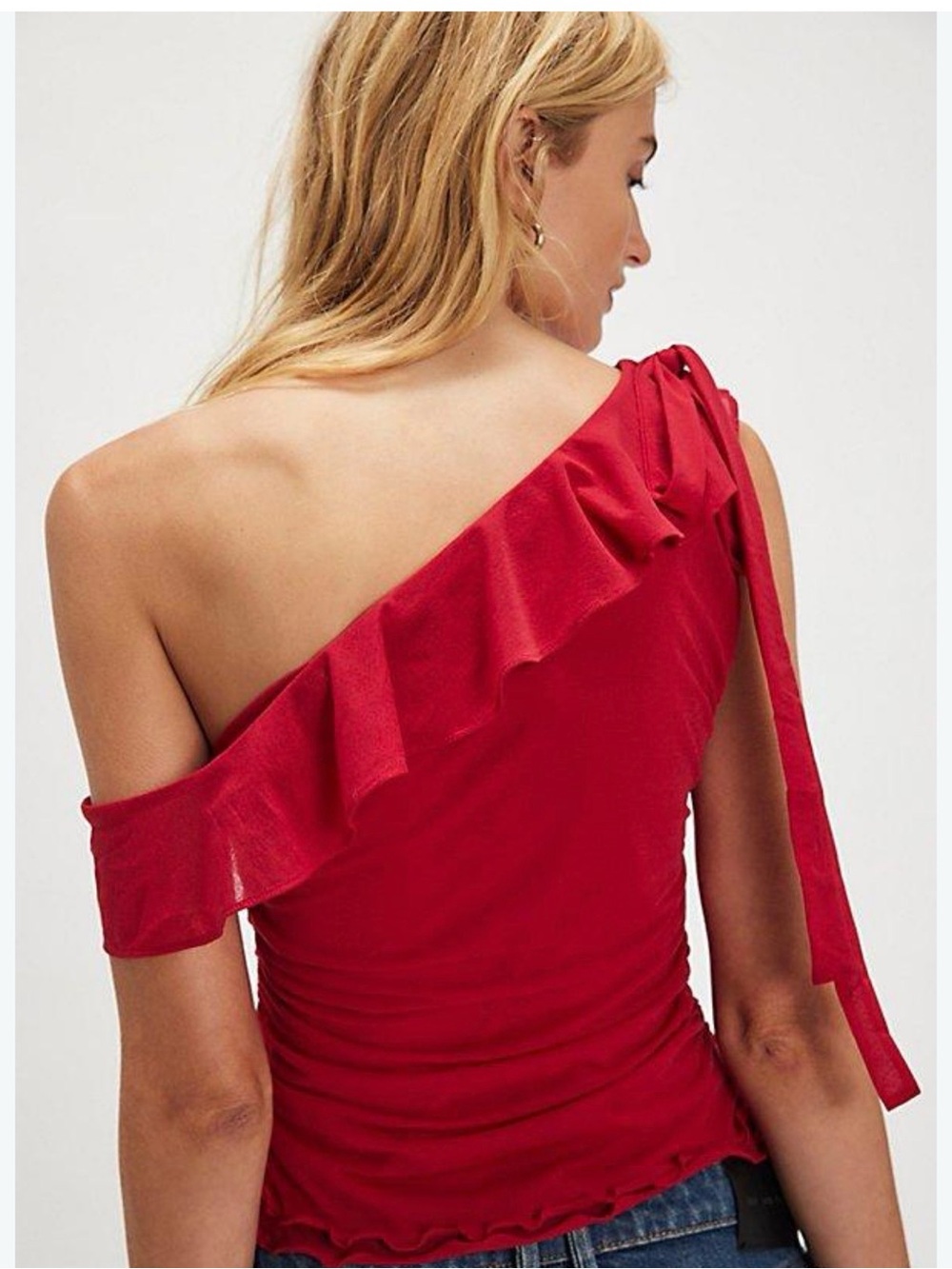 Free People One-Shoulder Ruffle Crop Top - Red - Picture 2 of 7